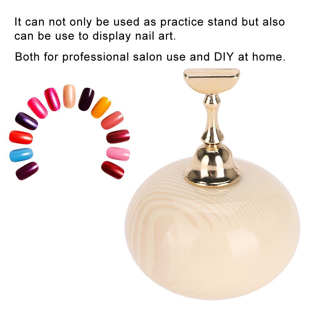 Manicure Display Practice Stand Shelf Nail Art Tip Holders Magnetic Golden Base Wooden Grain