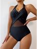 2025 European & American Solid Color Mesh One-Piece Conservative Bikini for Women
