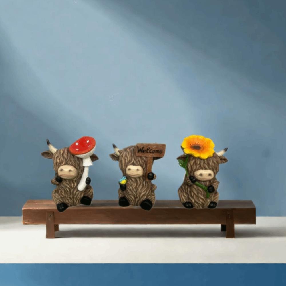 Cute Cow Statue Adorable Animal Sculpture Ornament Crafts Highland Yak Sign Figurine  Garden
