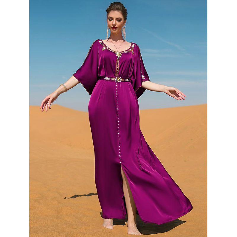 

Ethnic Style Handmade Seam Drill Dress Party Guest dresses Diamond Studded Party Dress Fuchsia L