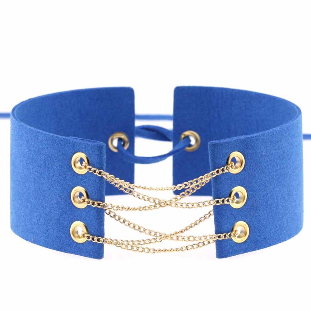 30 Couleurs Nouveau Choker Glamour en Velours Noir Chaîne Dorée/Argentée Collier Statement Sexy Chaîne à Maillons Chokers à Lacets Colliers