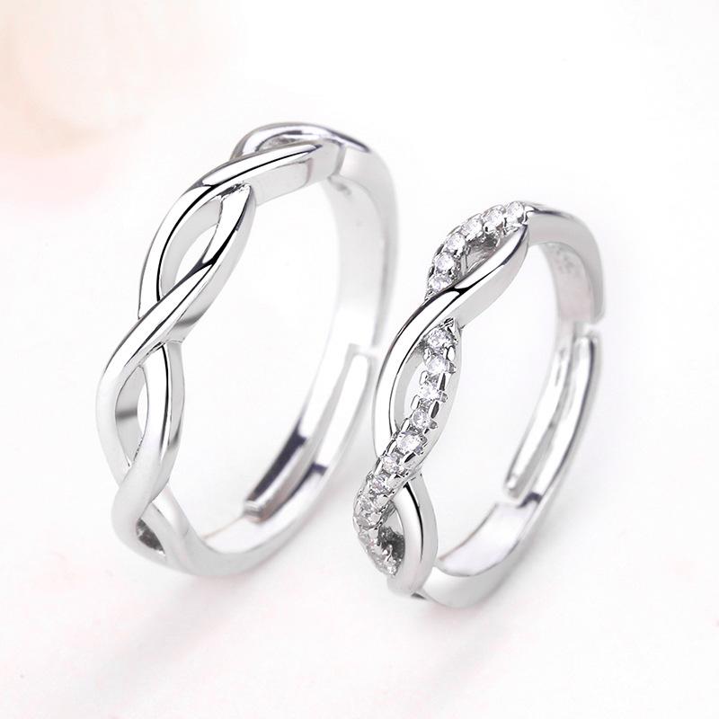 2 Stück 925 Sterling Silber Partnerringe Verstellbar Schlichtheit Mode Exquisit Herren Damen Schmuck Zubehör Hochzeitsfeier Geschenk
