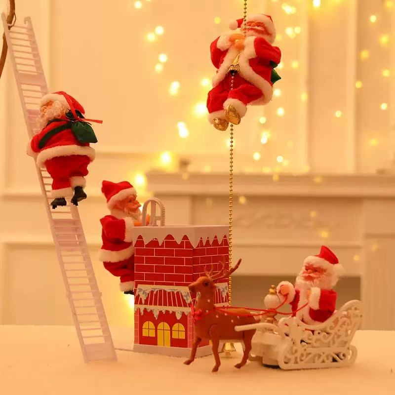 Electric Santa Claus Christmas Decoration Climbing Ladders Climbing Beads Climbing Chimney Xmas Gift Decoration Home Ornament