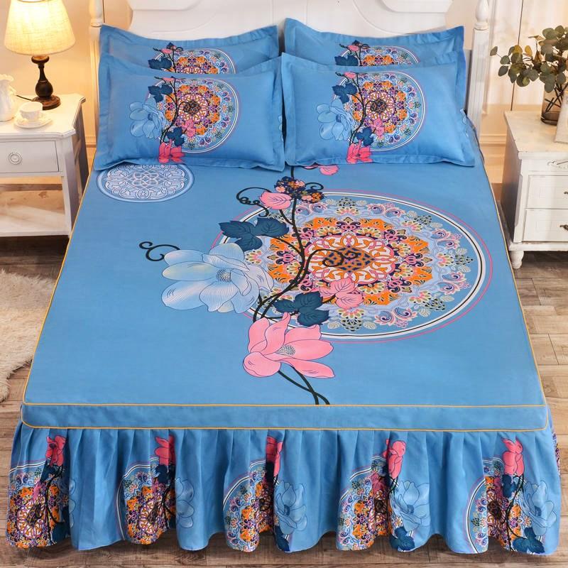 1pc Thickened Sanding Bedspread Soft Non-Slip King Queen Bed Skirt Wedding Fitted Sheet Cover No Pillowcase
