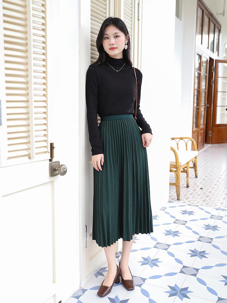 Temperamental Elegant High-Waist Woolen Pleated Skirt - Women's Mid-Length Swing Skirt