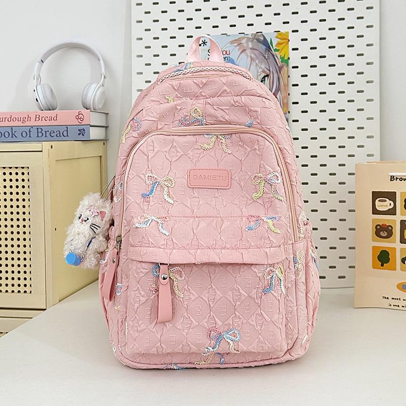 Small fresh schoolbag female cute college student backpack high value bow junior high school student versatile large capacity backpack