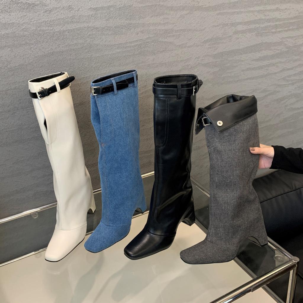 Square Head Simple Temperament Spice Girl Long Boots 2025 Autumn and Winter New Niche Fried Street Fashion Sleeve Knight Boots Women