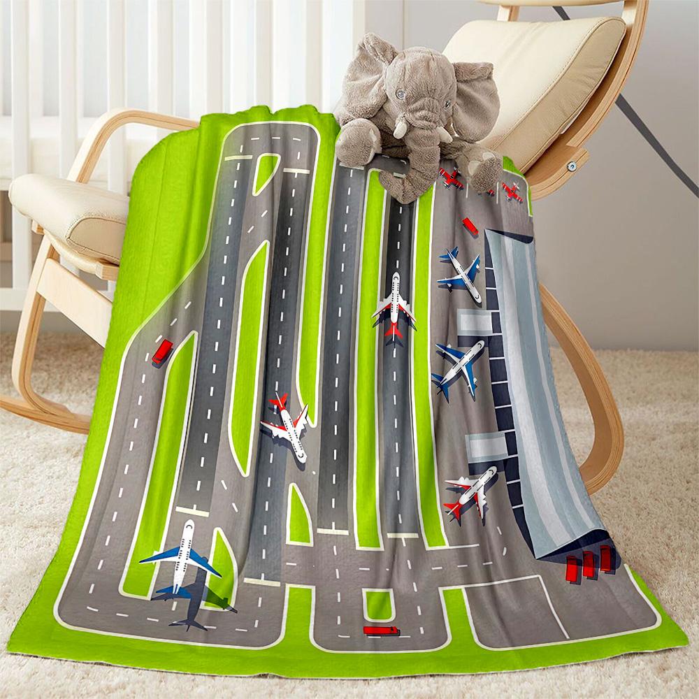 Airport Runway Design Flannel Blanket - Soft and Suitable for Sofas, Beds, Offices, Travel, All Seasons, and The Best Gift for The Holidays.
