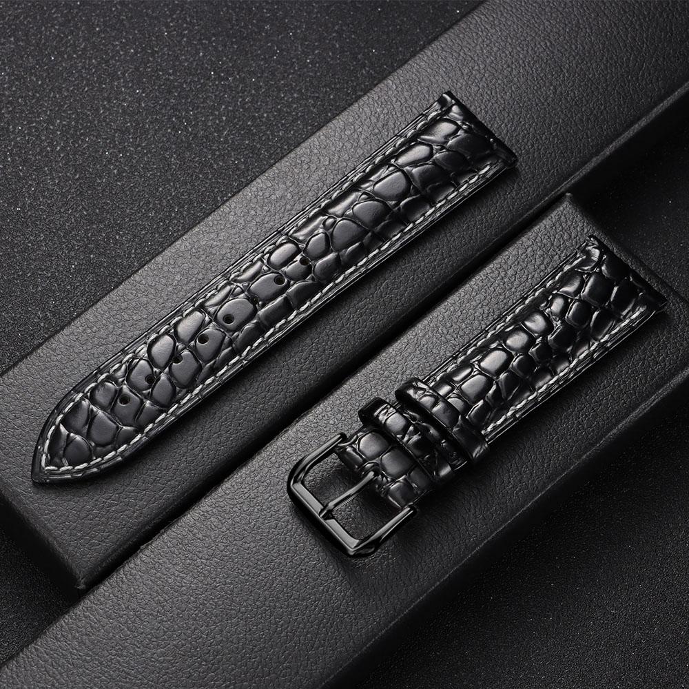 Crocodile Pattern Design Leather Watch Strap 16mm 18mm 19mm 20mm 21mm 22mm Universal Watchbands Casual Business Wristwatch Band