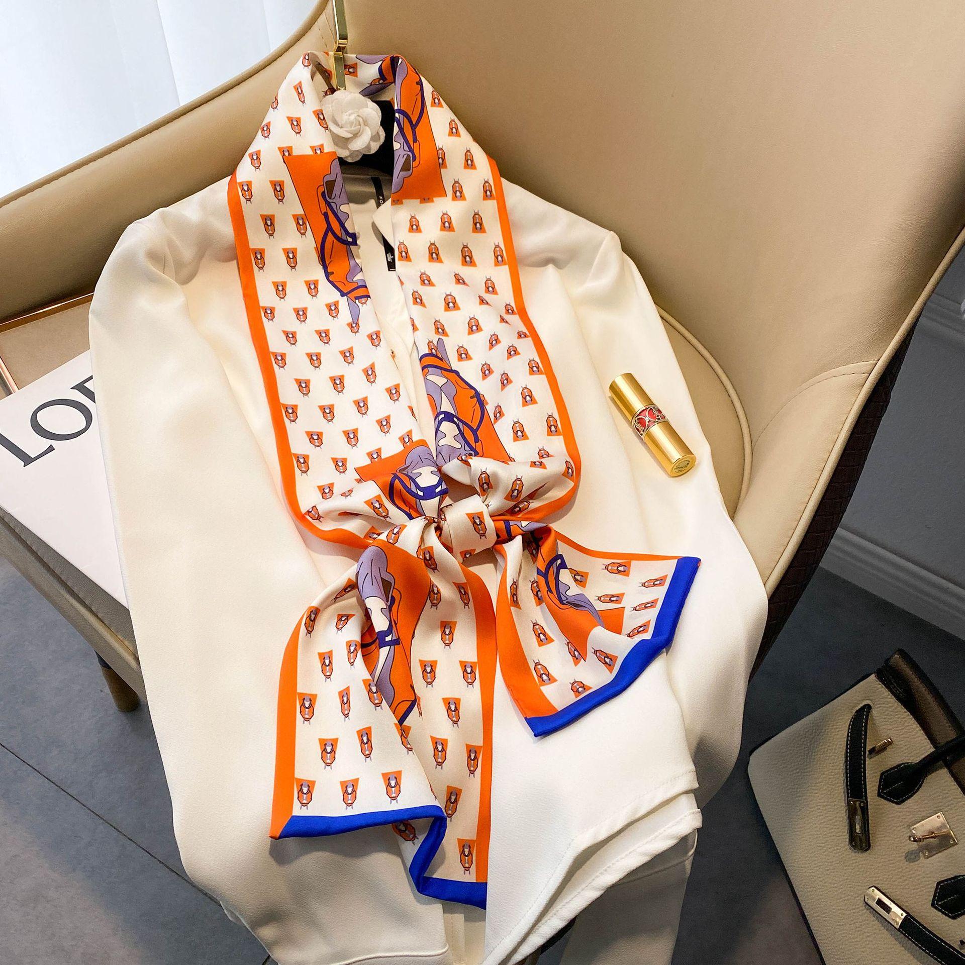 

Высококачественные роскошные шелковые шарфы, повязка на голову, шарфы, шейный шарф для женщин, шелковый шарф с цепочкой, женская декоративная шаль 150-17cm