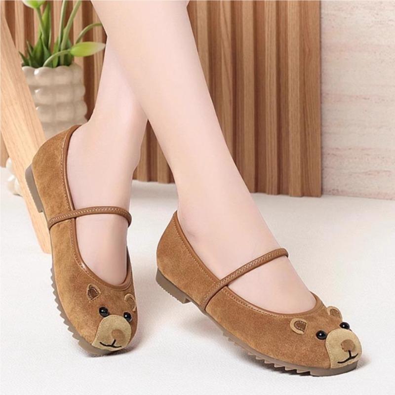 Mode Sommer und Herbst Neu Wildleder Runde Zehe Flacher Ausschnitt Einzelne Schuhe Rutschfeste Weiche Sohle Weiches Seitenband Rutschfeste Ballerinas