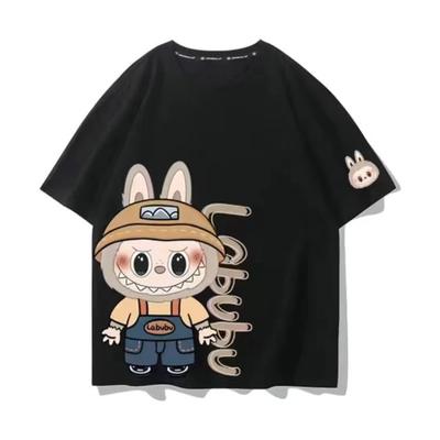 2025 Labubu Impressão 3D Desenho Animado Periférico Camiseta Manga Curta Casal Masculino e Feminino Puro Versátil Casual Bonito Top