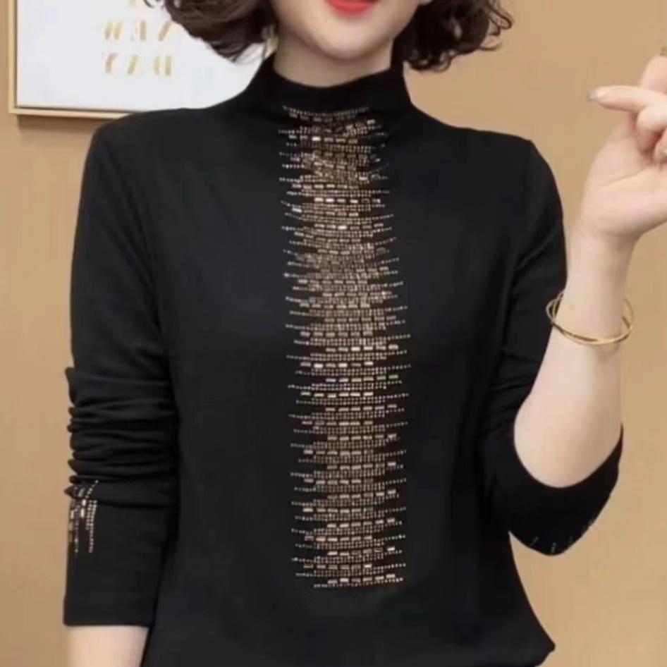 Semi-turtleneck Bottoming Shirt Women's New Spring and Autumn Slim-fitting Versatile Long-sleeved T-shirt Double-sided Velvet Inner Top