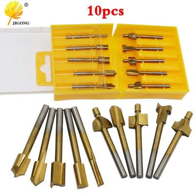 10-teiliges Titanbeschichtetes Fräs- und Trimmfräser-Set für Holzbearbeitung und Gravur.