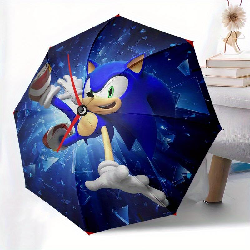 Sonic the Hedgehog Clock, Blue Sonic Wall Decor Umbrella, Cute Umbrella with Cute Design, Portable 3-Fold Compact Umbrella for Men & Women, Valentine'