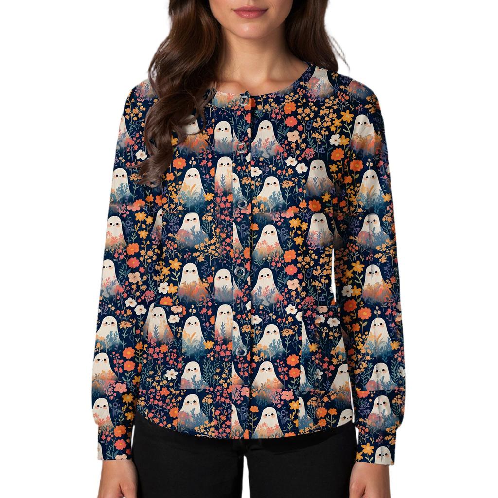 Women's Casual Fashion Single Breasted  Halloween Graphic Printed Nurses Tops