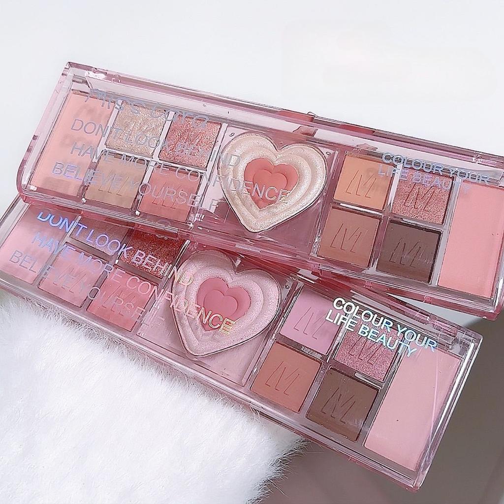 Gliter Love Heart Pink Eyeshadow Palette Natural Cool Tone Low Saturation Eye Shadow Pallet Brown Korean Makeup Cosmetic