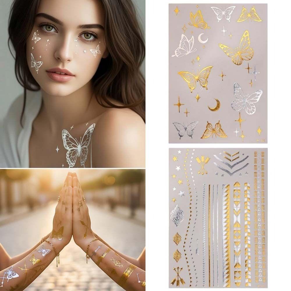 Mehndi Stickers Bronzing Henna Tattoo Stickers Butterfly Snake India Flower Totem Gold Henna Tattoo Decals Waterproof