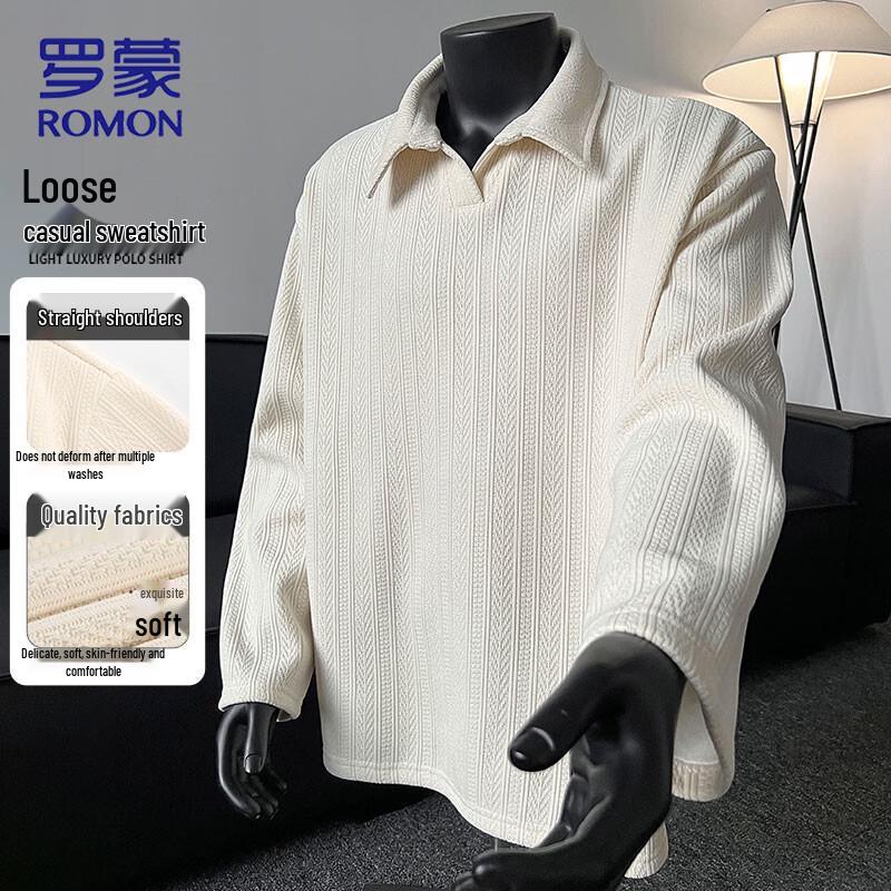 ROMON Men s Casual Lapel Polo Sweatshirt 3XL