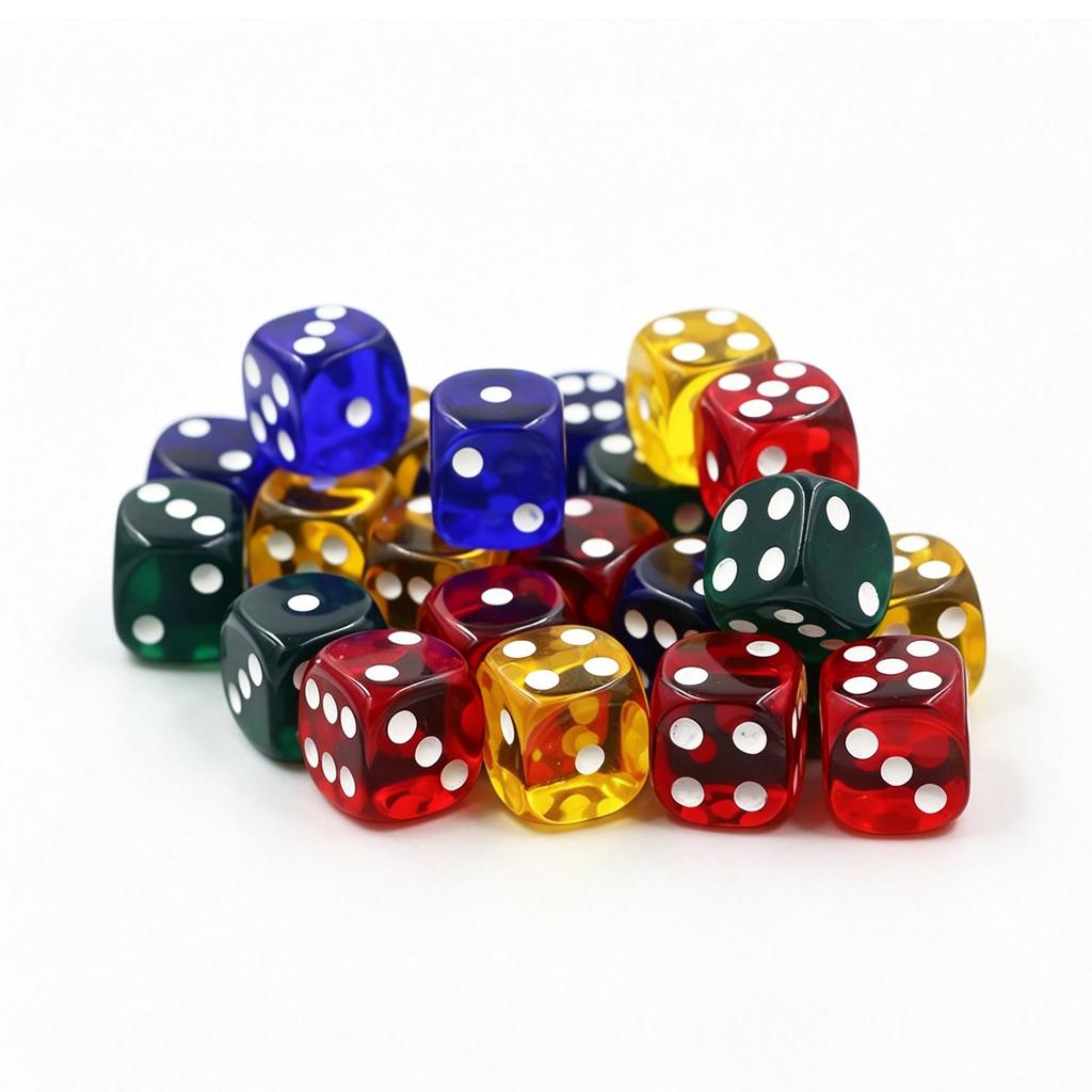 24PCS Rounded Dice Set Translucent Acrylic 6 Sided Dices for Board Games Classroom Activities 4 Colors 16mm 0.63in