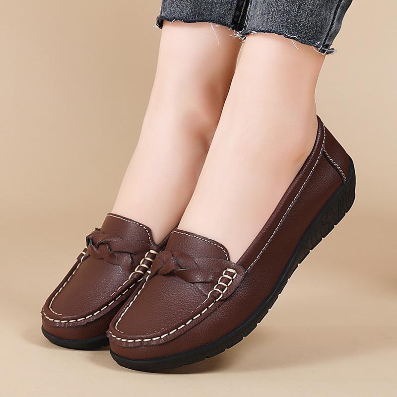 Echtes Leder Damen Ballerinas Keilabsatz Retro Schuhe Damen Slipper Damen Mokassins Leichtgewicht Übergröße Zapatos Mujer