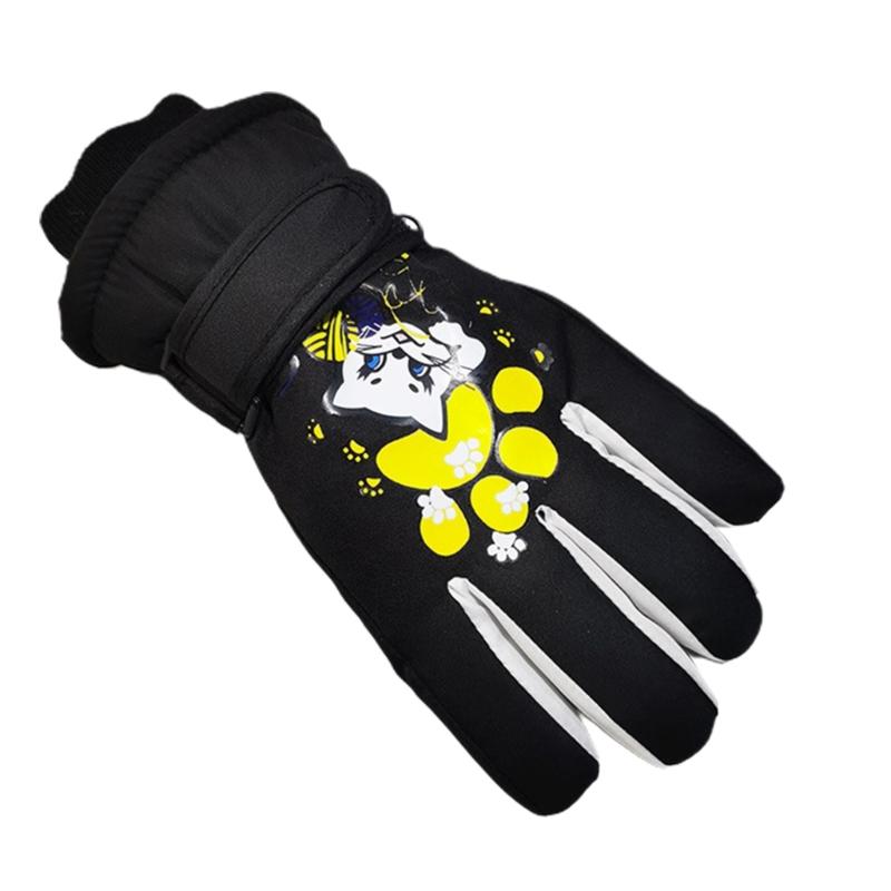 Gants de Ski pour Enfants Hiver Imperméables Motif Dessin Animé Mignon Gants de Neige Chauds pour Garçons Filles Enfants 5-10 Ans