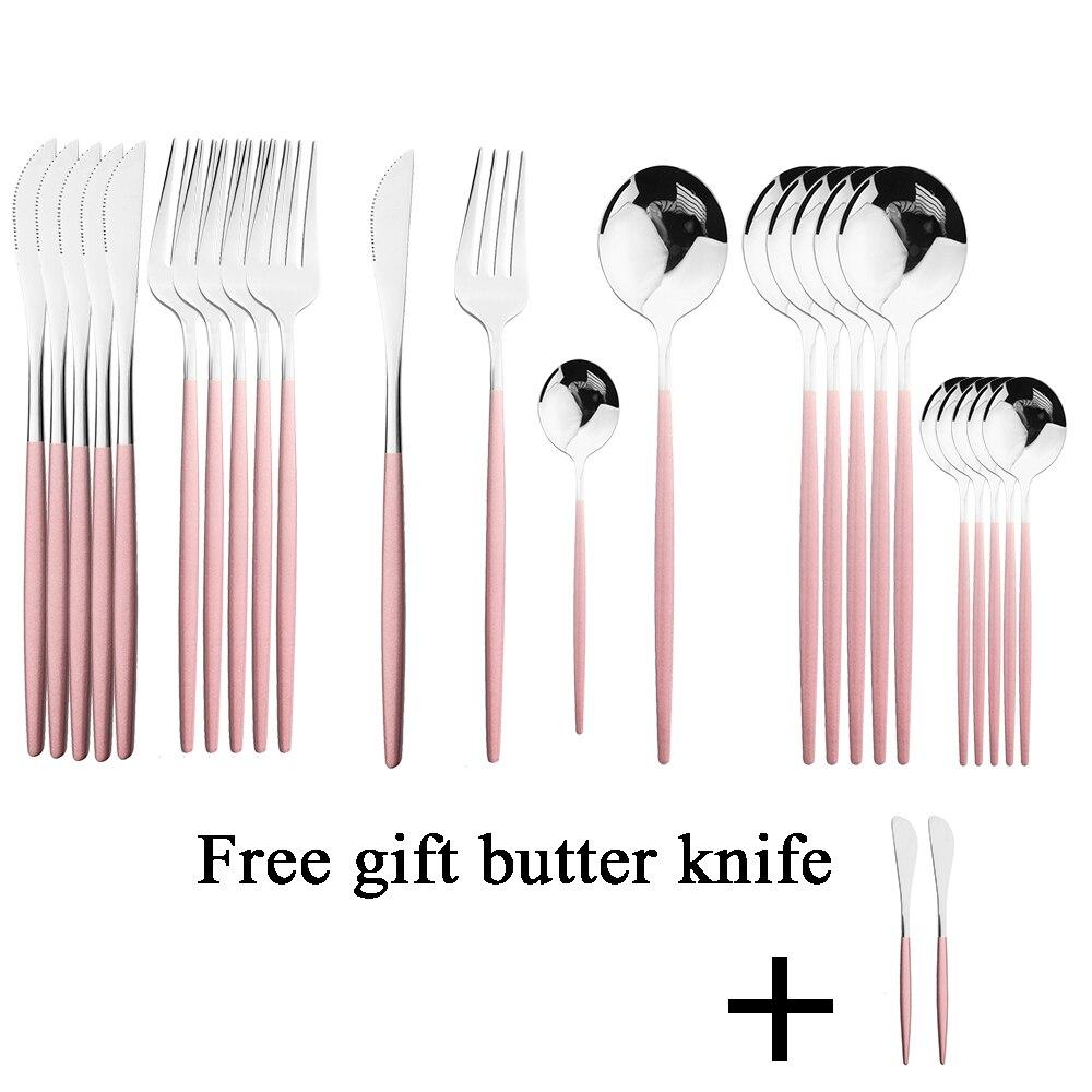 24 stk Gull servisesett rustfritt stål gaffel skjekniv middagsservise med smørkniv Western bestikksett Kjøkkenbestikk Sølvtøy