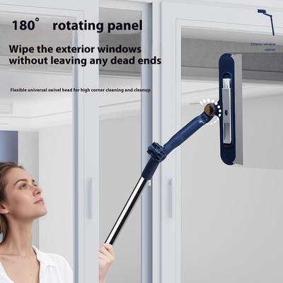 Limpador de Vidro com Cabo Extensível 2 em 1, Cabeça de Escova Ajustável, Limpeza Profissional para Janelas do Chão ao Teto, Adequado para Uso Interno/Externo