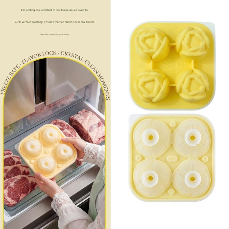 Food Grade Silicone Ice Mold with Tulips Design 4 Cavity Ice Cubes Tray Multipurpose Chocolate Dessert Crafting Mould