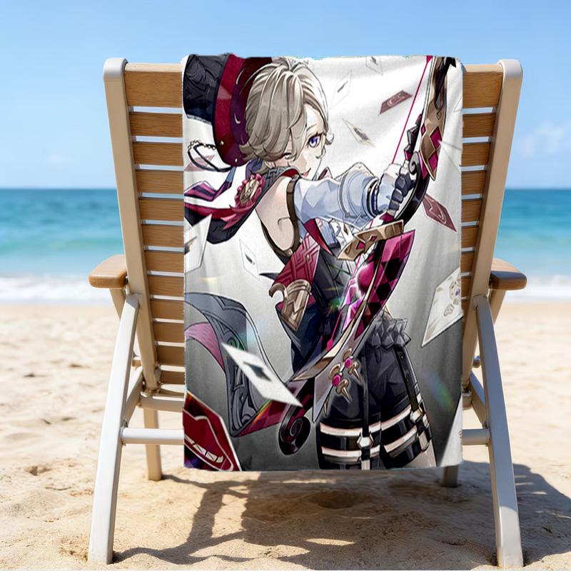 1pc Genshin Impact Lyney1 Beach Towel, Beach and Seaside Swimming Pool Equipment, Fashion Pattern, Rectangular, Travel Essentials