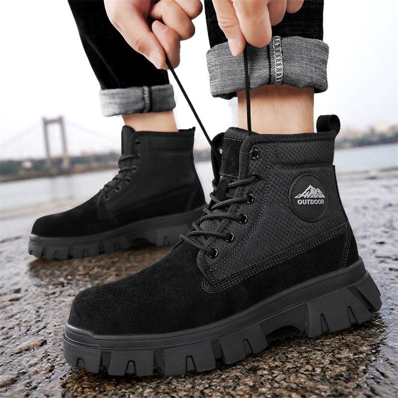 Men's Waterproof Leather & Fur Snow Boots - Non-Slip, Warm High-Top Workwear Martin Boots