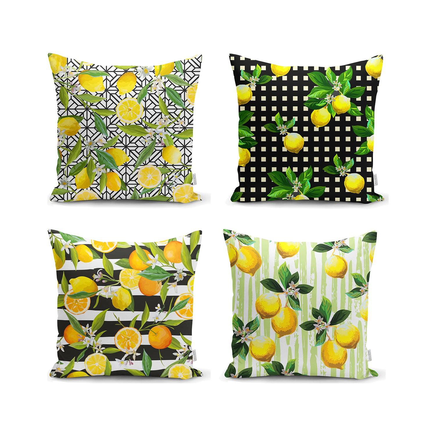 

Декоративный набор с лимонным узором из 4 подушек и наволочек