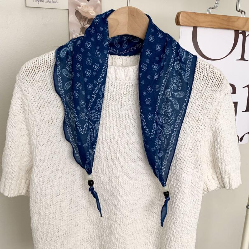 New high-end bohemian retro floral wood bead silk scarf women's tie headband small scarf belt accessories
