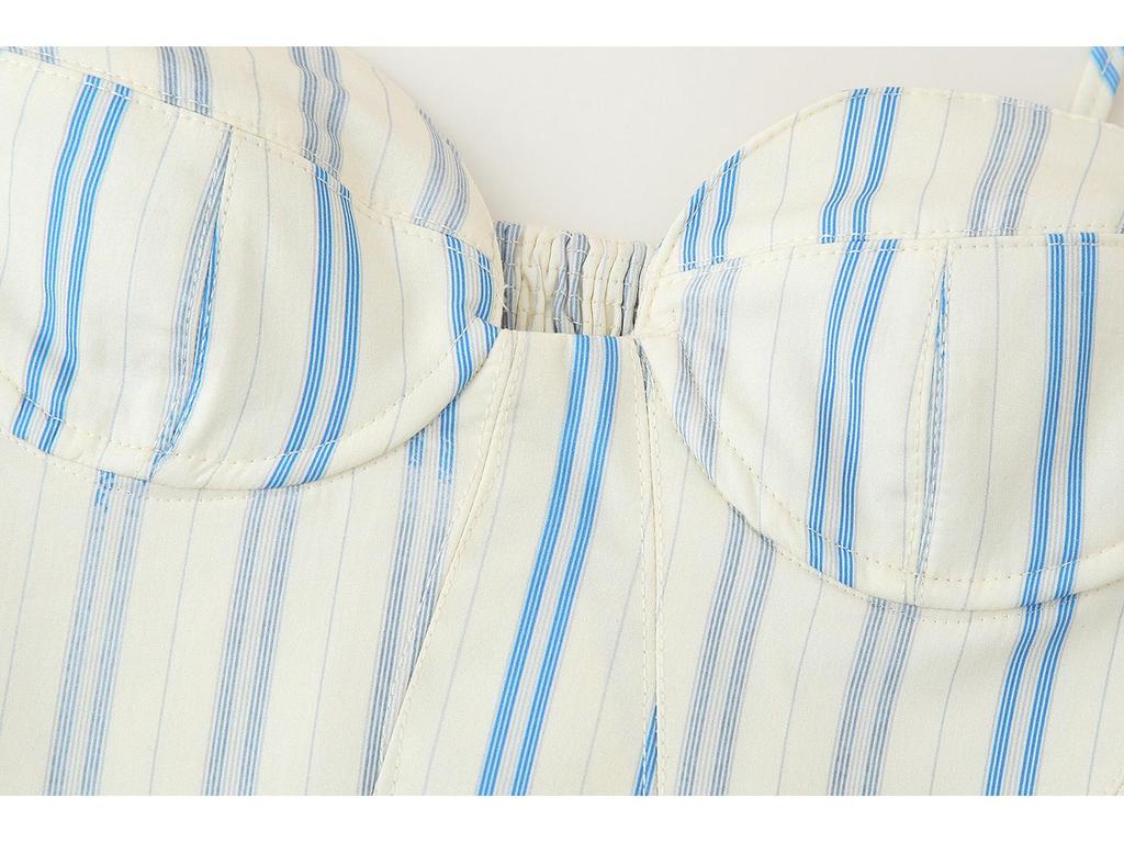 European & American Women's Off-the-Shoulder Striped Bandeau Top + Skirt Set - Sexy, Trendy, Hot Seller