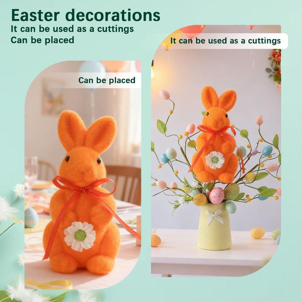 Fabric Foam Material Easter Rabbit Ornament Unbreakable Design Colorful Flocking Flocking Bunny Ornament Desktop Size