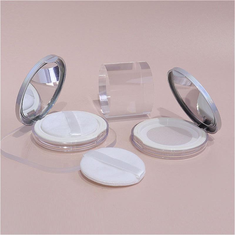 3g Ultra-Thin Iridescent Powder Case with Mirror & Puff, Refillable Loose Powder Container for Makeup Packaging