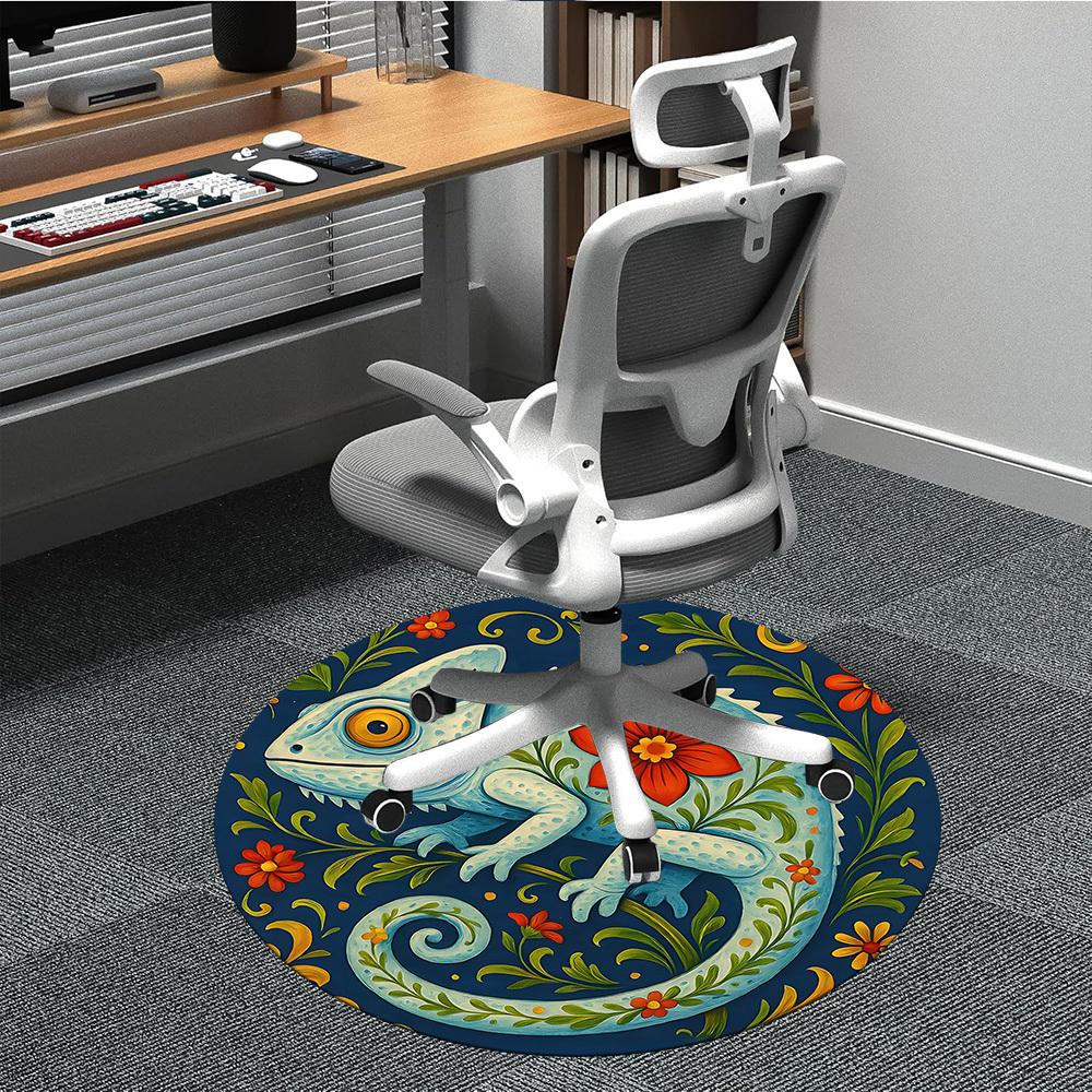 

1pc Chameleon Flowers Office Round Area Rug, Indoor Mat Suitable For Office, Under Office Chairs Bedroom Living Room Home Decor, Room Deco 024 80cm by 80cm