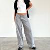 Women's Retro Low Waist Straight Leg Jeans - Washed Denim Wide Leg Pants for Autumn