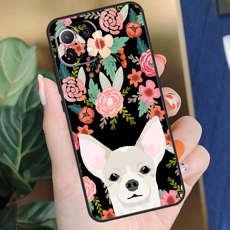 Chihuahua Face Floral Dog Case For Xiaomi 15 14 Ultra 13T 14T 15T Pro 17 Pro Max POCO X7 Pro X5 X6 F5 F6 F7 F8 Coque