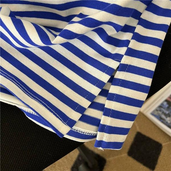 Women's Spring and Summer Round Neck Striped Casual T-shirt + Sports Shorts Two Sets