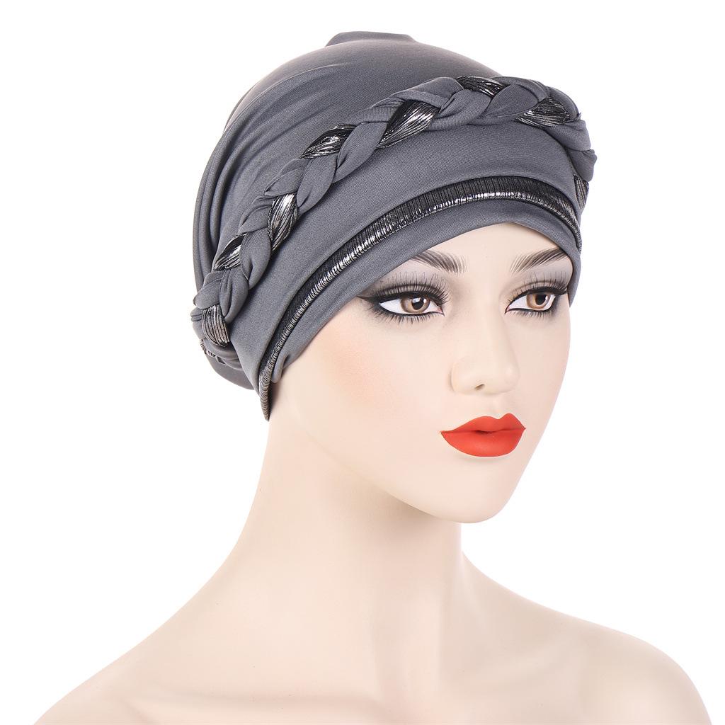 New Multicolor Short Braid Colorblock Muslim Hijab Cap – Fashionable European & American Pullover Hat