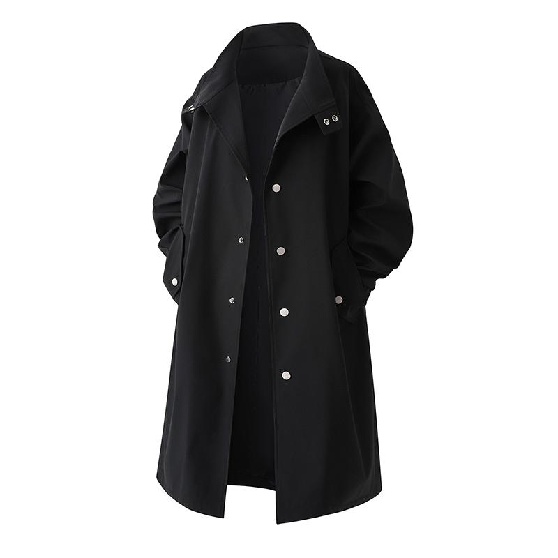 

2025 Весна Осень Мужской Свободный Тренч Мужской Стиль Гонконг Длинное Пальто Мужская Мода Однотонные Пальто Мужская Длинная Ветровка XXXL чёрный