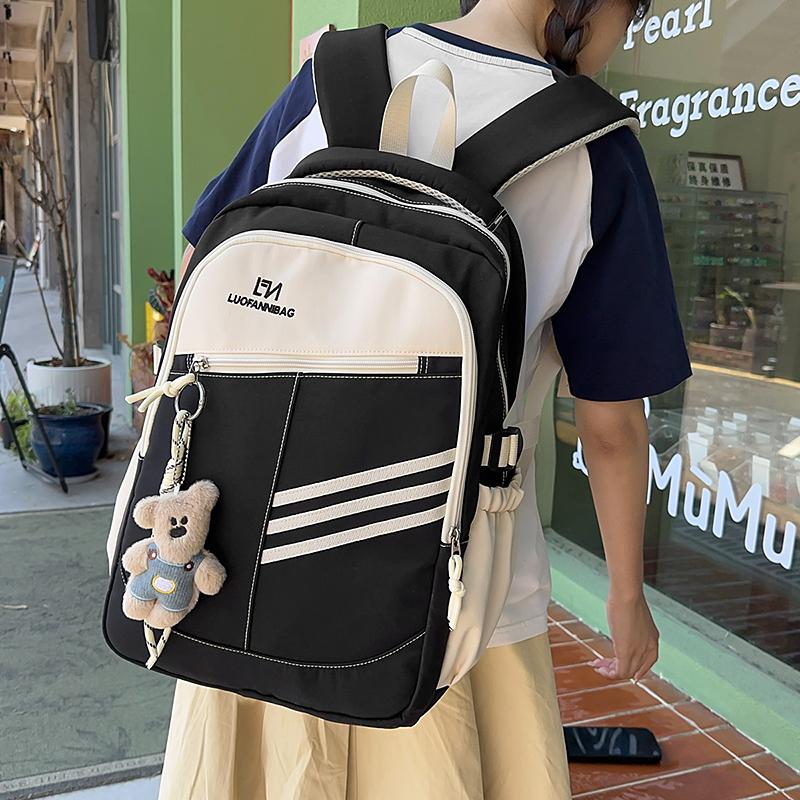 Color Block Women's Backpack Student's Large Capacity Schoolbag Travel Backpack