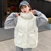 Single cotton vest, large size hooded down cotton vest women's autumn and winter loose cotton vest short cotton vest