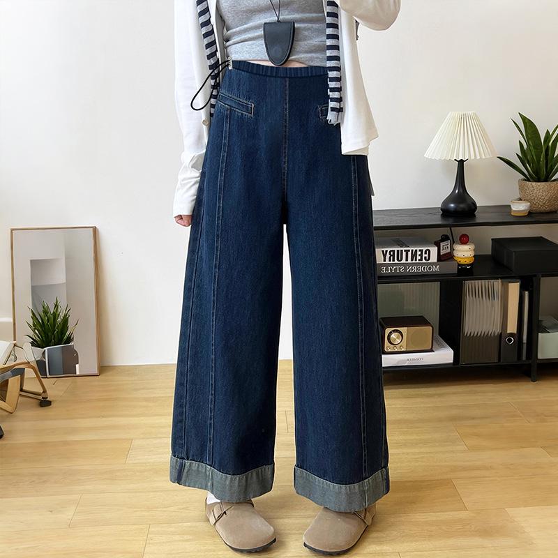 Retro Style High-Waisted Maternity Wide-Leg Crop Jeans Medium