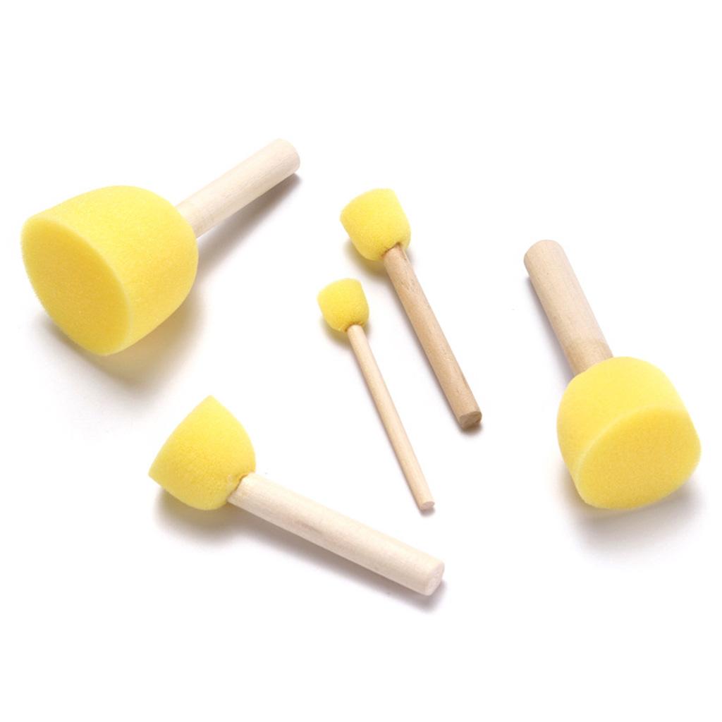 5pcs Sponge Foam Brush Set Wooden Handle Stamp Painting Tool DIY Crafts for Kids Beginners