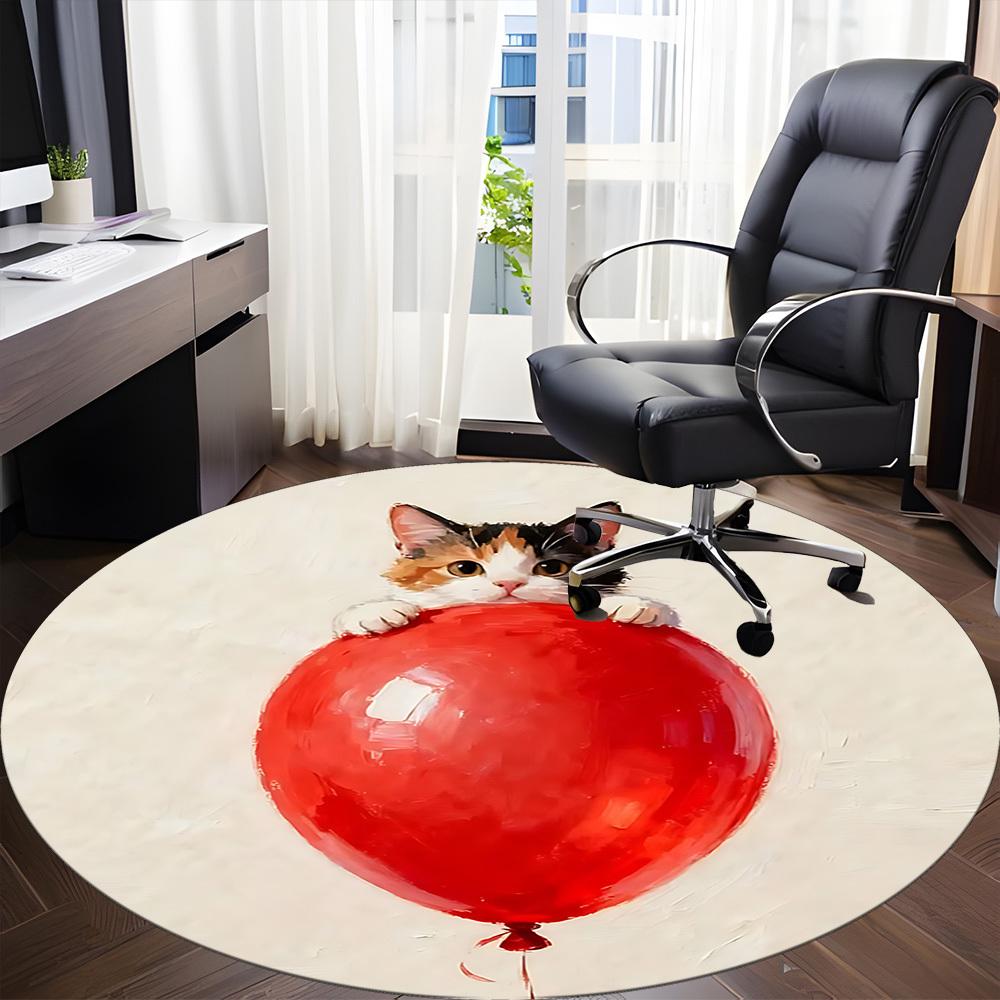 1PC Kitten Balloon Office Round Area Rug, Mat Suitable ForOffice, Under Office Chairs Bedroom Living Room Home Decor, Room Deco