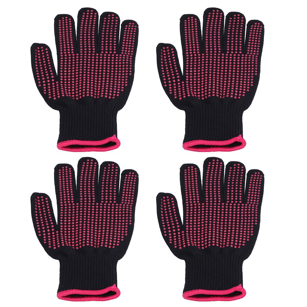 4Pcs Heat Resistant Gloves High Temperature Resistant Anti Scalding Mitts with Silicone BumpsRose