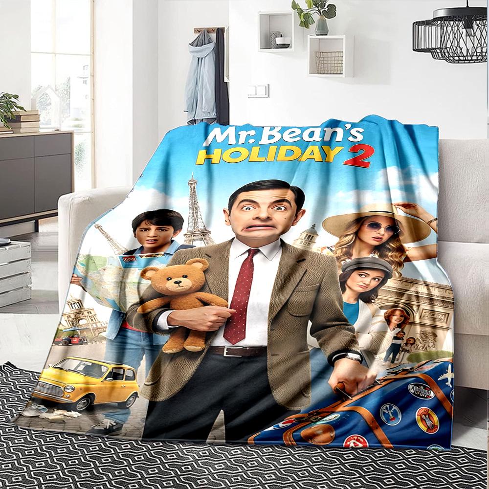 1pc Mr Bean Cartoon Series Flannel Blanket for Super Soft Cute Comfort Blanket for Travel Bedding Couch Sofa Blanket Y73042