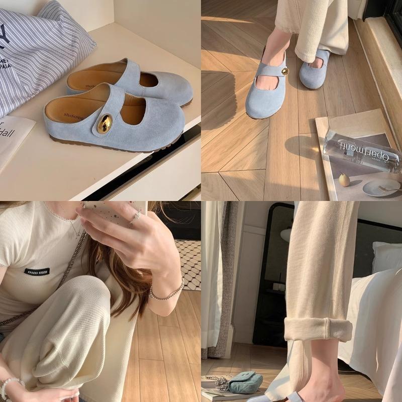 Little Golden Bean Has A Round Head One Foot Thick-soled Shoes Height-increasing Birken Half-slippers